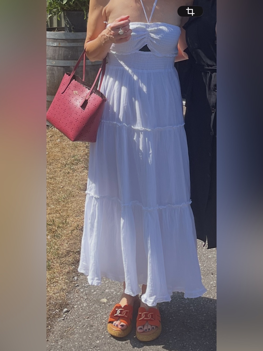 American Eagle Outfitters Halter Style White  Tiered Maxi Dress with Cut-out